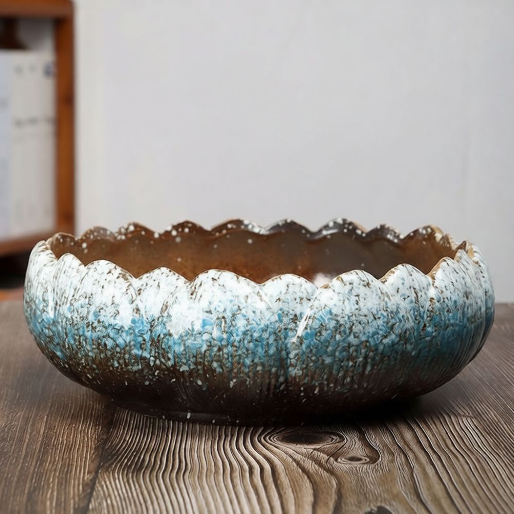 Bonsai Garden Art - Großer Keramik-Sukkulententopf, handgefertigter grober Keramik-Blumentopf, atmungsaktiver