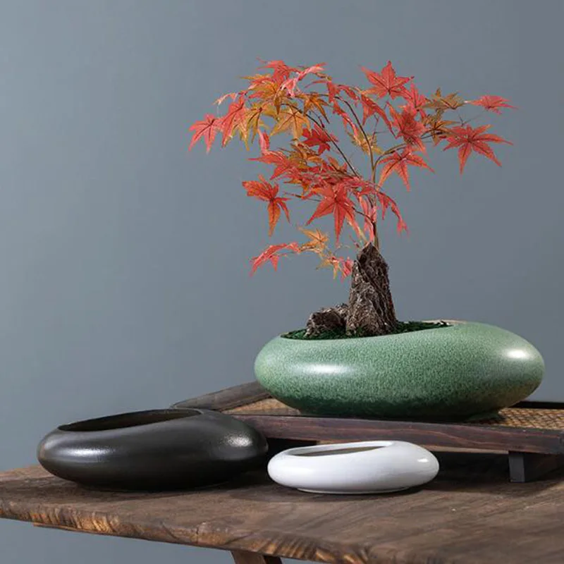 Bonsai Garden Art - Grober Keramik-Bonsai-Blumentopf, Grünpflanzentopf, Hydrokultur-Vase, Spargel-Farn-Sukkulenten-Topf, Gartenkunst,